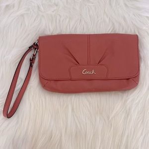 Coach Parker Leather Salmon Large Flap Wristlet Clutch